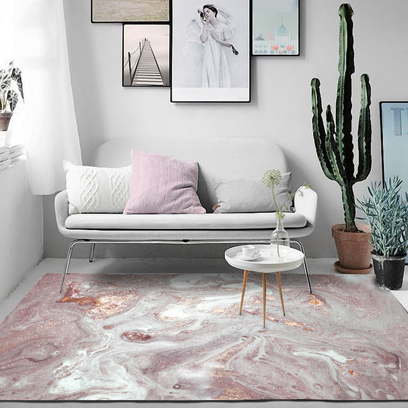 Casual Abstract Rug Pink Nordic Rug Polyester Washable Non-Slip Pet Friendly Carpet for Living Room