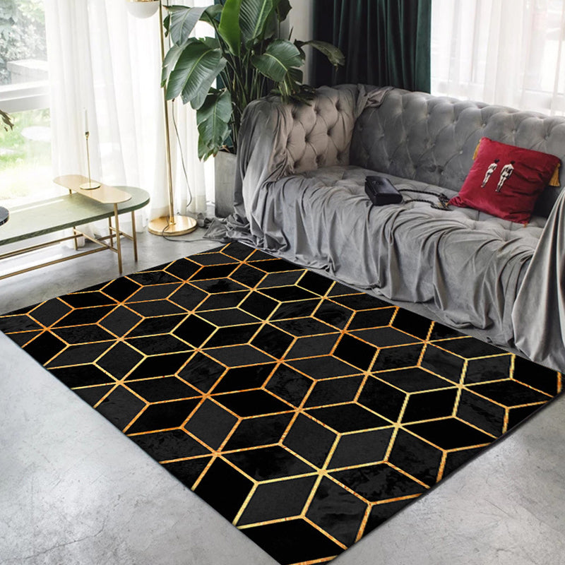 Multicoloured Geometric Pattern Rug Polyester Modern Rug Washable Non-Slip Pet Friendly Carpet for Living Room