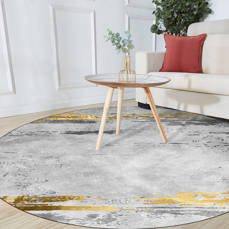 Grey Decoration Rug Industrial Abstract Rug Polyester Machine Washable Non-Slip Backing Carpet