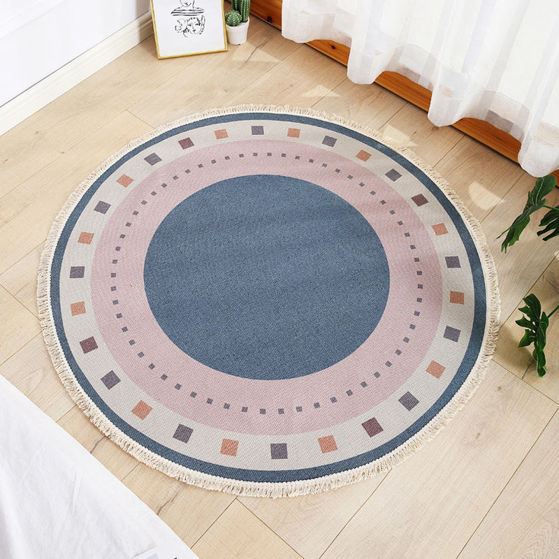 Multicolor Living Room Rug Modernist Circle Pattern Rug Cotton Washable Anti-Slip Backing Pet Friendly Carpet