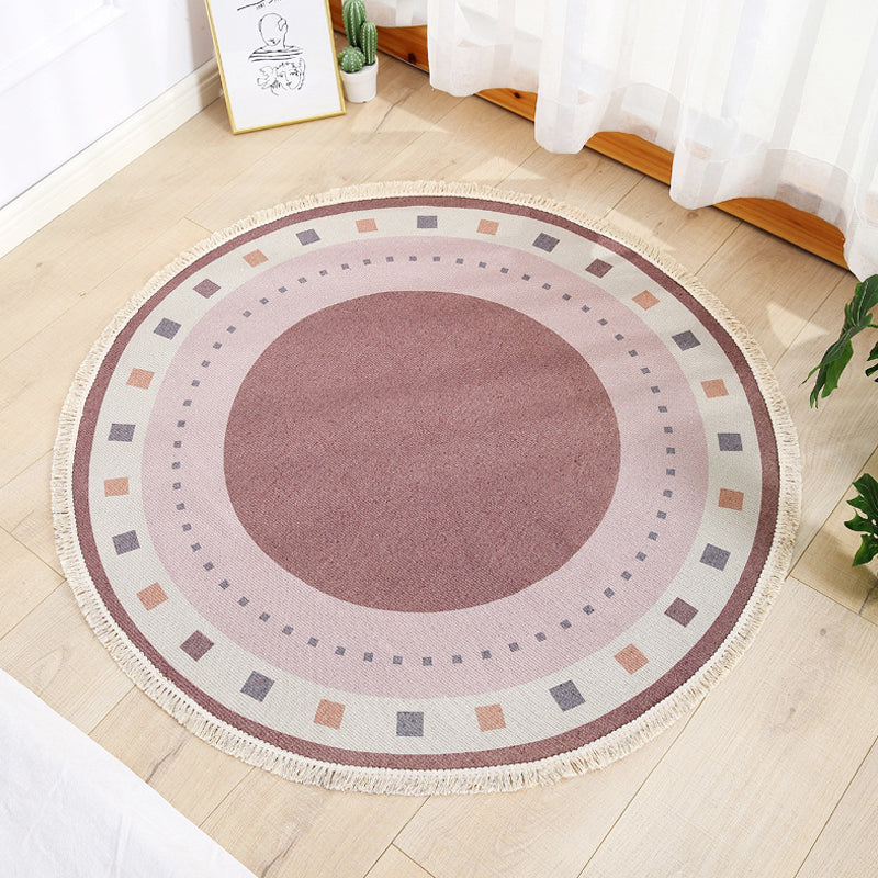 Multicolor Living Room Rug Modernist Circle Pattern Rug Cotton Washable Anti-Slip Backing Pet Friendly Carpet