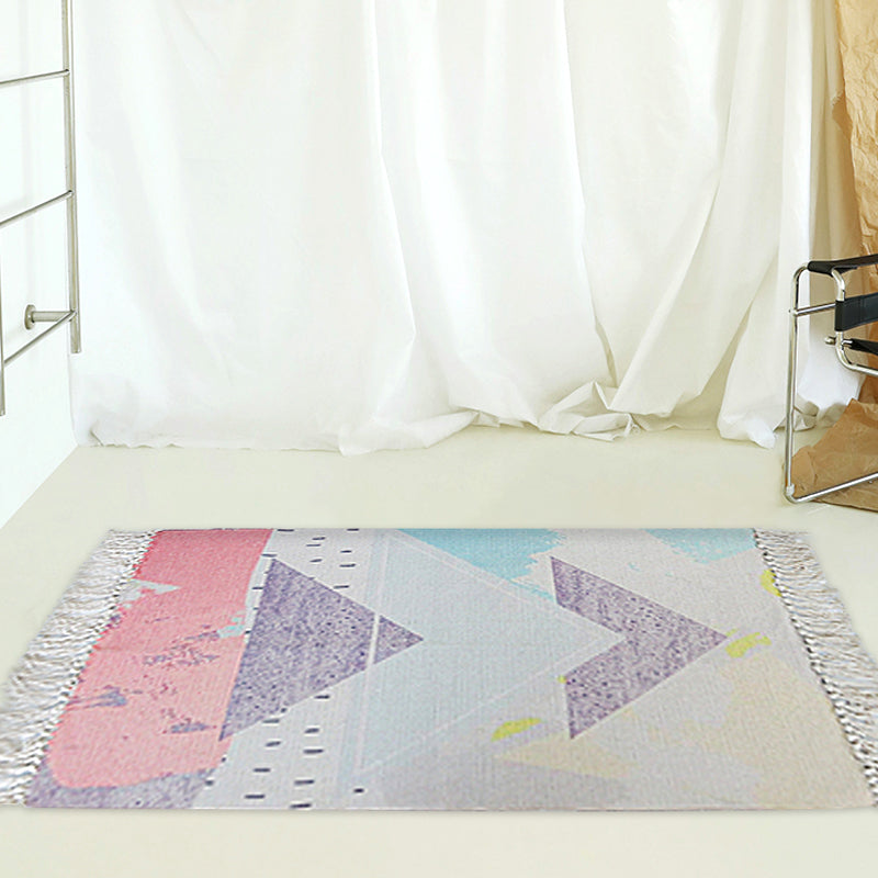 Grey and Beige Abstract Rug Cotton Nordic Rug Washable Non-Slip Pet Friendly Carpet for Living Room