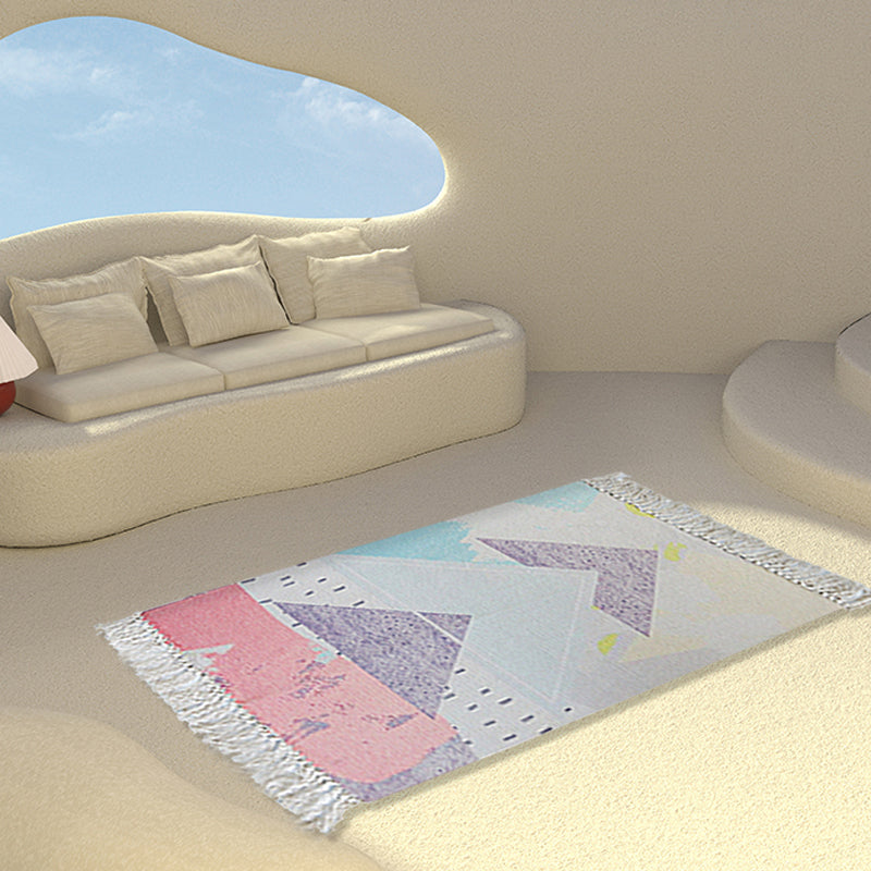 Grey and Beige Abstract Rug Cotton Nordic Rug Washable Non-Slip Pet Friendly Carpet for Living Room