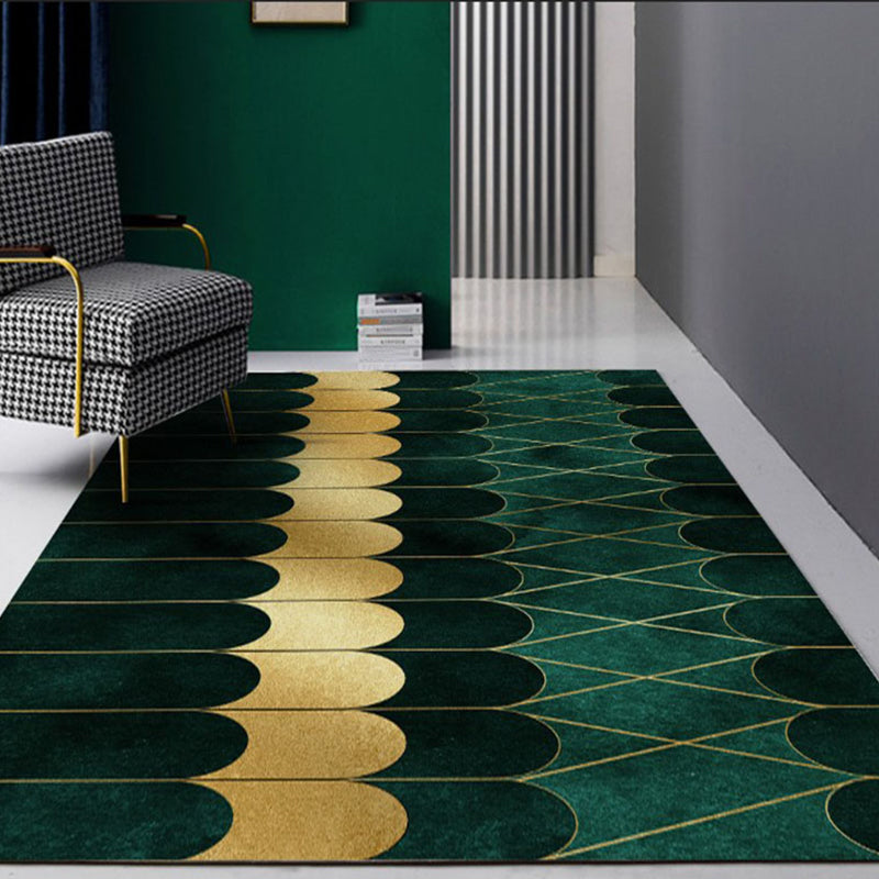 Novelty Geometric Pattern Rug Green Synthetics Carpet Anti-Slip Backing Pet Friendly Washable Rug for Home