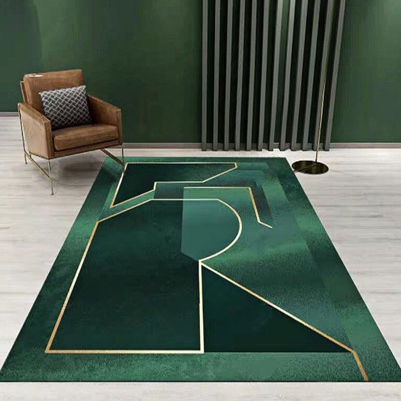 Novelty Geometric Pattern Rug Green Synthetics Carpet Anti-Slip Backing Pet Friendly Washable Rug for Home
