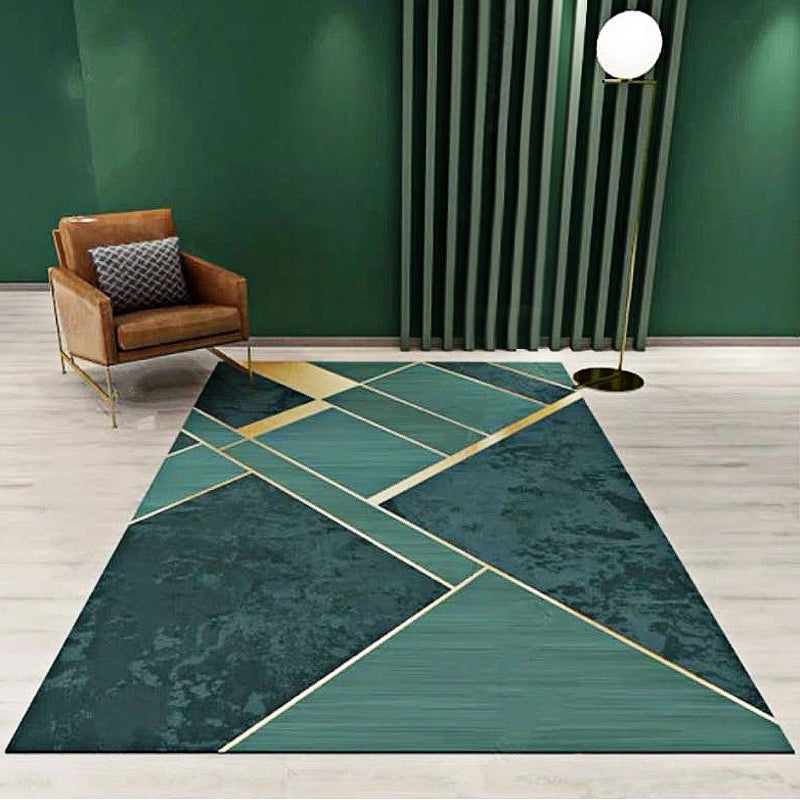 Novelty Geometric Pattern Rug Green Synthetics Carpet Anti-Slip Backing Pet Friendly Washable Rug for Home