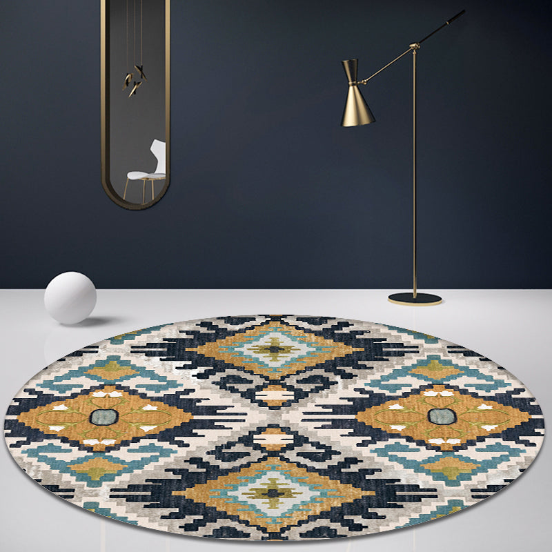 Multicolor Living Room Rug Southwestern Tribal Rhombus Pattern Rug Synthetics Machine Washable Non-Slip Backing Carpet