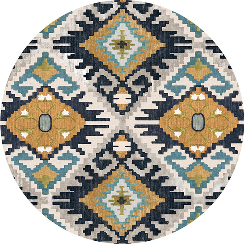 Multicolor Living Room Rug Southwestern Tribal Rhombus Pattern Rug Synthetics Machine Washable Non-Slip Backing Carpet