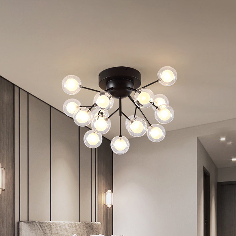 Sottile camera da letto ramoscello a soffitto a soffitto in metallo vetro moderno lampada a soffitto in nero