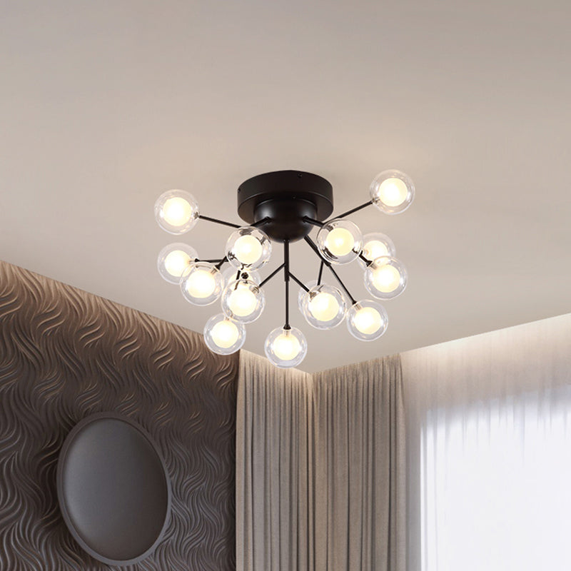 Sottile camera da letto ramoscello a soffitto a soffitto in metallo vetro moderno lampada a soffitto in nero