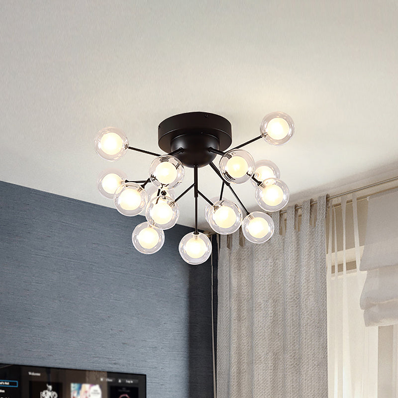 Sottile camera da letto ramoscello a soffitto a soffitto in metallo vetro moderno lampada a soffitto in nero