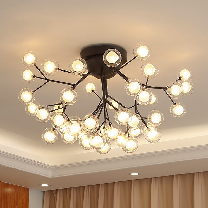 Sottile camera da letto ramoscello a soffitto a soffitto in metallo vetro moderno lampada a soffitto in nero