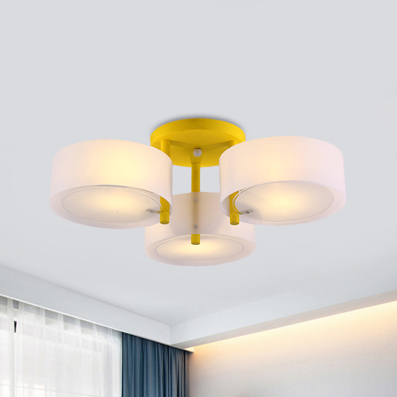 Macaron Semi Flush Mount Light Trum Shade 3 Luci in vetro smerigliato Lampada per camera da letto per bambini