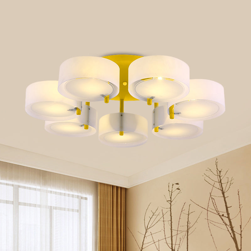 Witte Drum semi-inbouw plafondlamp Macaron Loft melkglazen plafondarmatuur voor studeerkamer