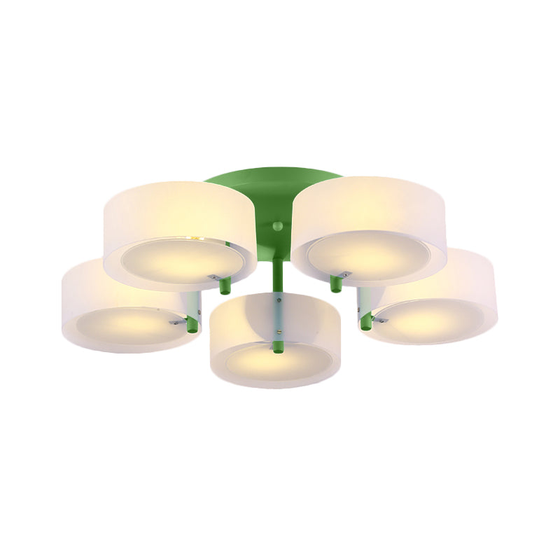 Witte Drum semi-inbouw plafondlamp Macaron Loft melkglazen plafondarmatuur voor studeerkamer