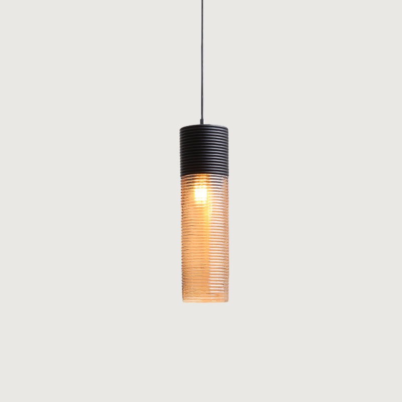 Hotel Dining Table Hanging Light Ridged Glass Single Light Contemporary Pendant Light in Amber