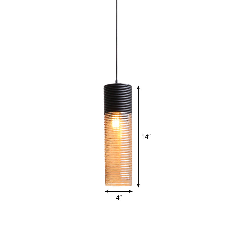 Hotel Dining Table Hanging Light Ridged Glass Single Light Contemporary Pendant Light in Amber