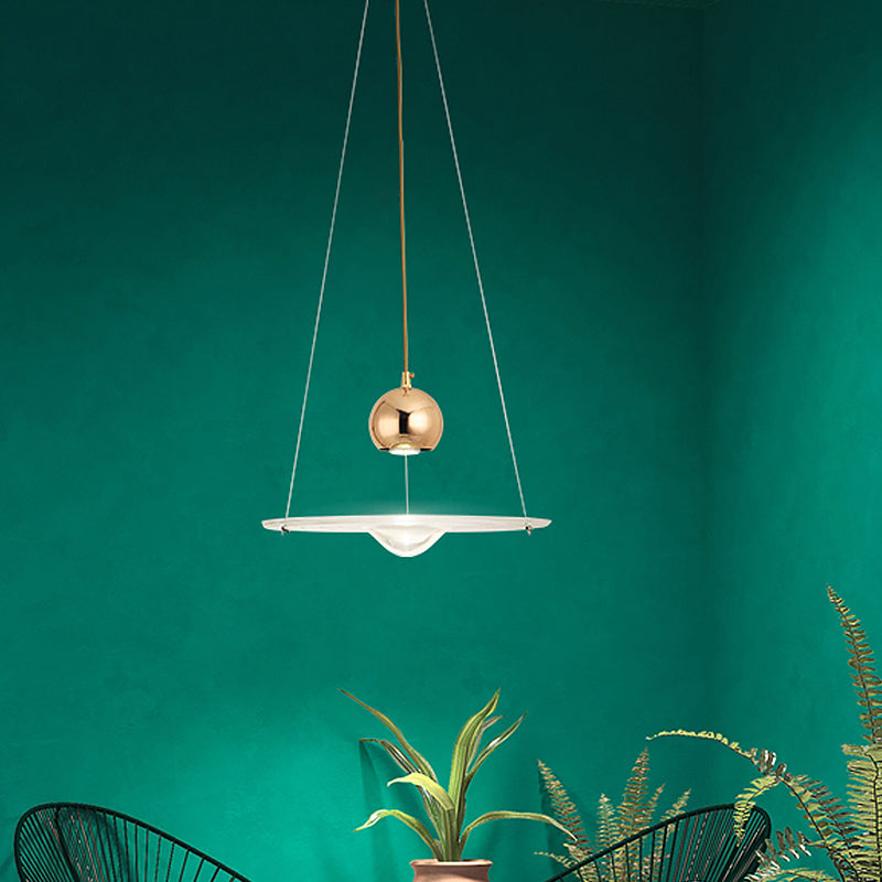Lámpara de colgante de disco de vidrio transparente Café de comedor 1 luz colgante moderna en oro