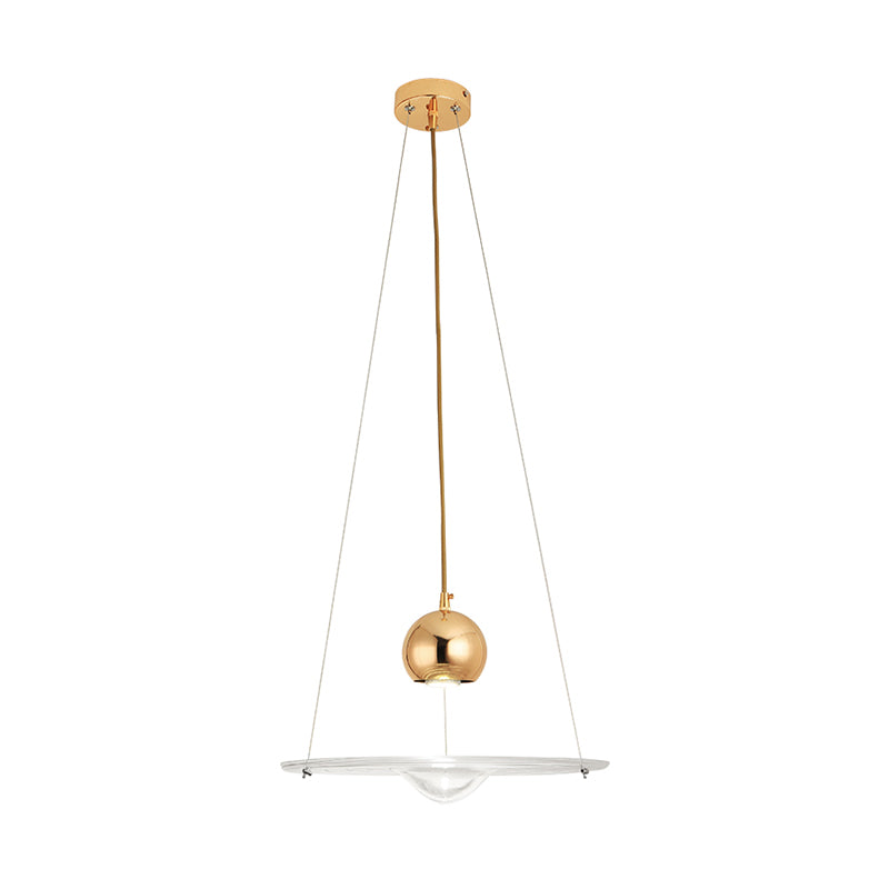 Lámpara de colgante de disco de vidrio transparente Café de comedor 1 luz colgante moderna en oro