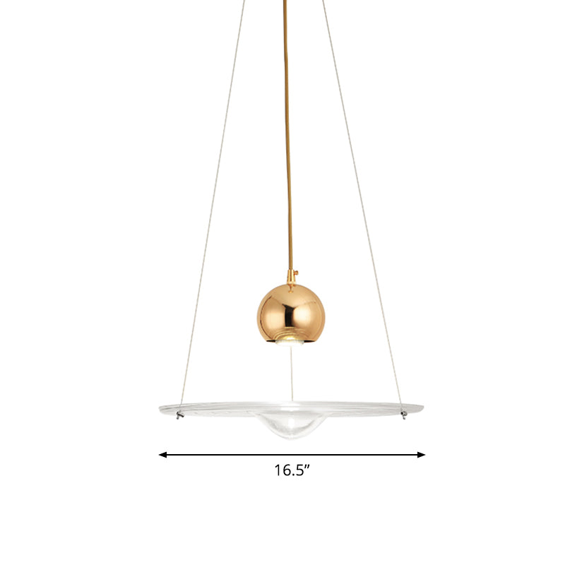 Lámpara de colgante de disco de vidrio transparente Café de comedor 1 luz colgante moderna en oro