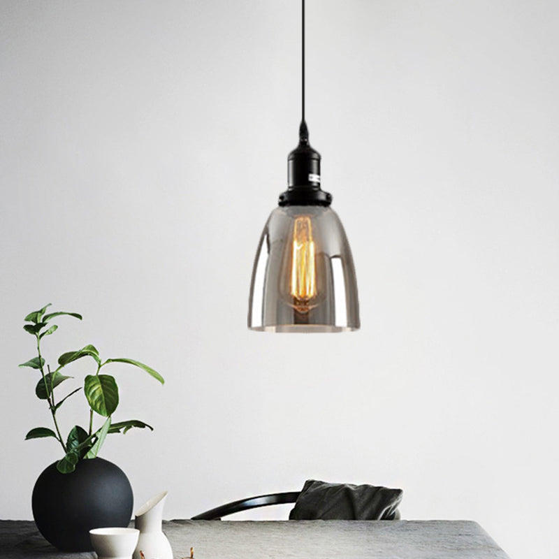 Black 1 Light Ceiling Pendant Light Industrial Smoked Glass Cone/Dome Hanging Lamp for Living Room