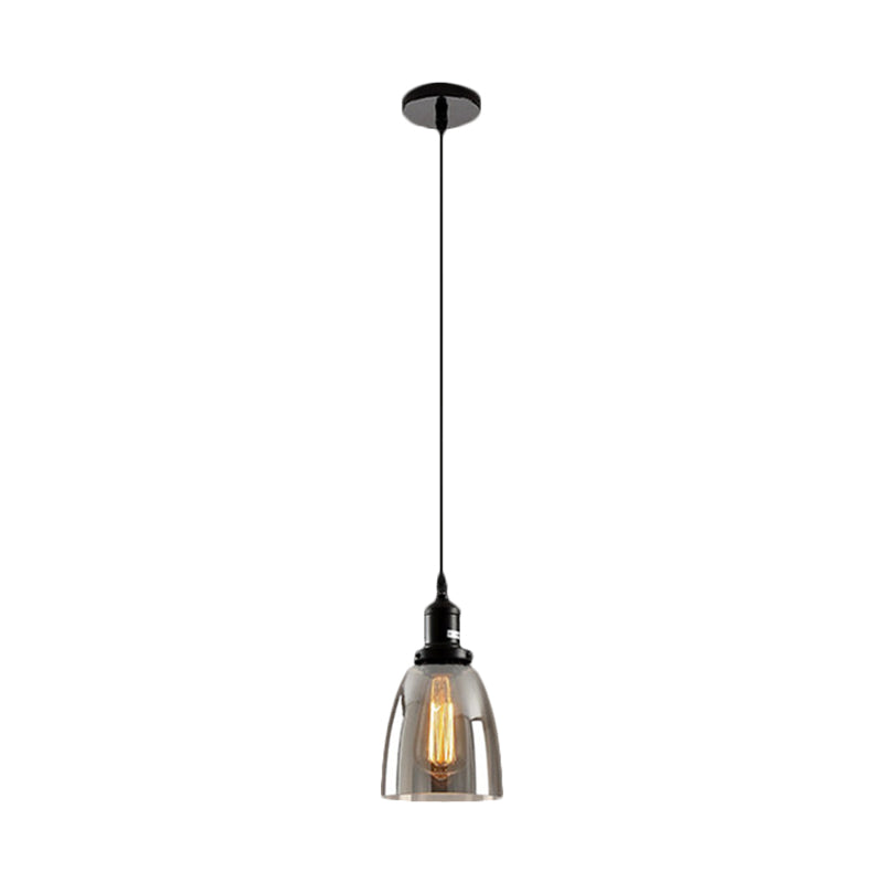 Black 1 Light Ceiling Pendant Light Industrial Smoked Glass Cone/Dome Hanging Lamp for Living Room