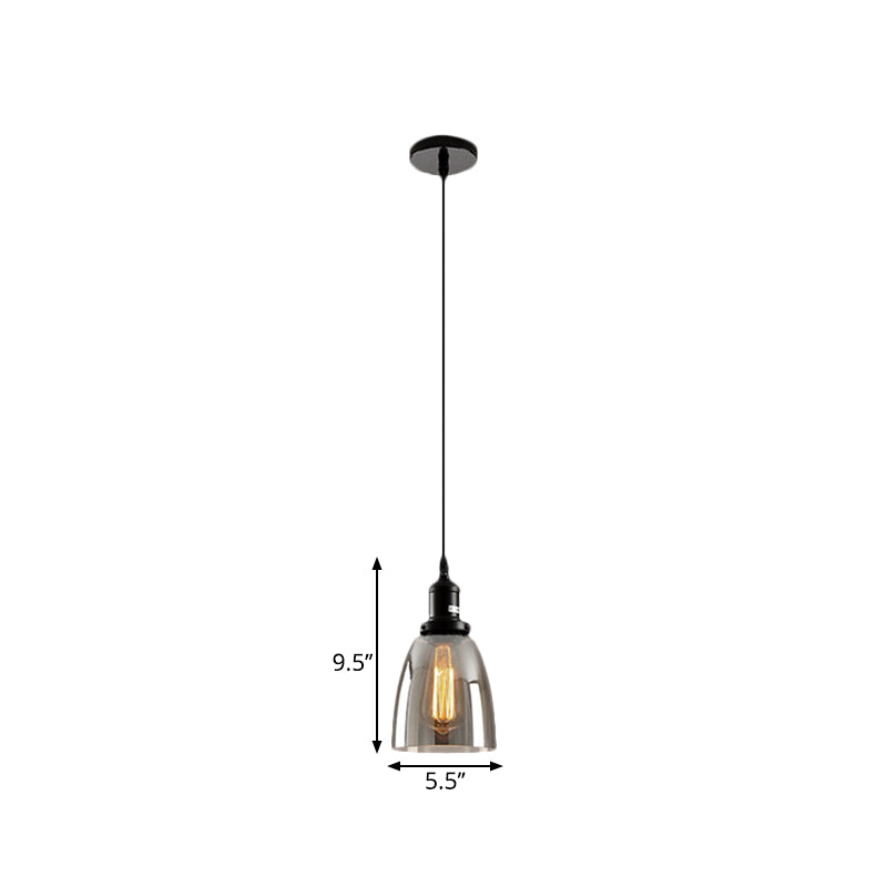 Black 1 Light Ceiling Pendant Light Industrial Smoked Glass Cone/Dome Hanging Lamp for Living Room