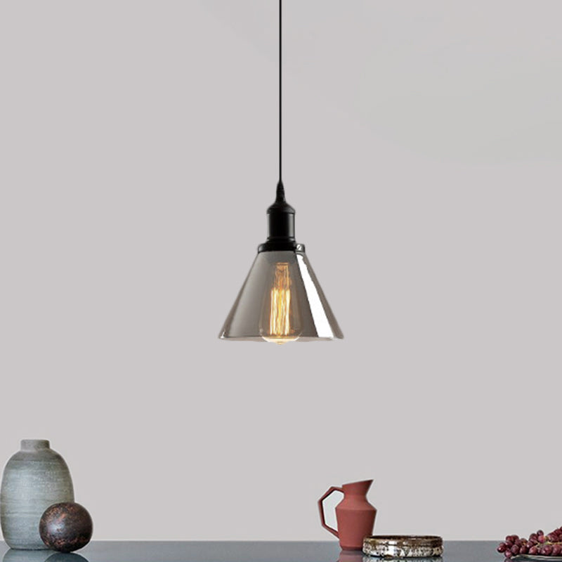 Black 1 Light Ceiling Pendant Light Industrial Smoked Glass Cone/Dome Hanging Lamp for Living Room