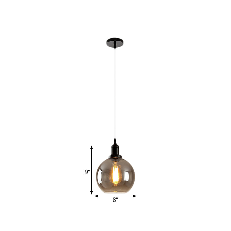 Black 1 Light Pendse Techo Light Farmhouse Smoked Globe Lighting Fixture