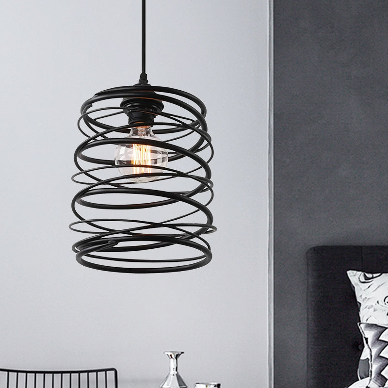 Stile industriale Swirl Shade Uccidmento a sospensione 1 lampada a soffitto in metallo con design a nastro in nero