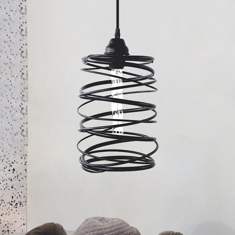 Stile industriale Swirl Shade Uccidmento a sospensione 1 lampada a soffitto in metallo con design a nastro in nero