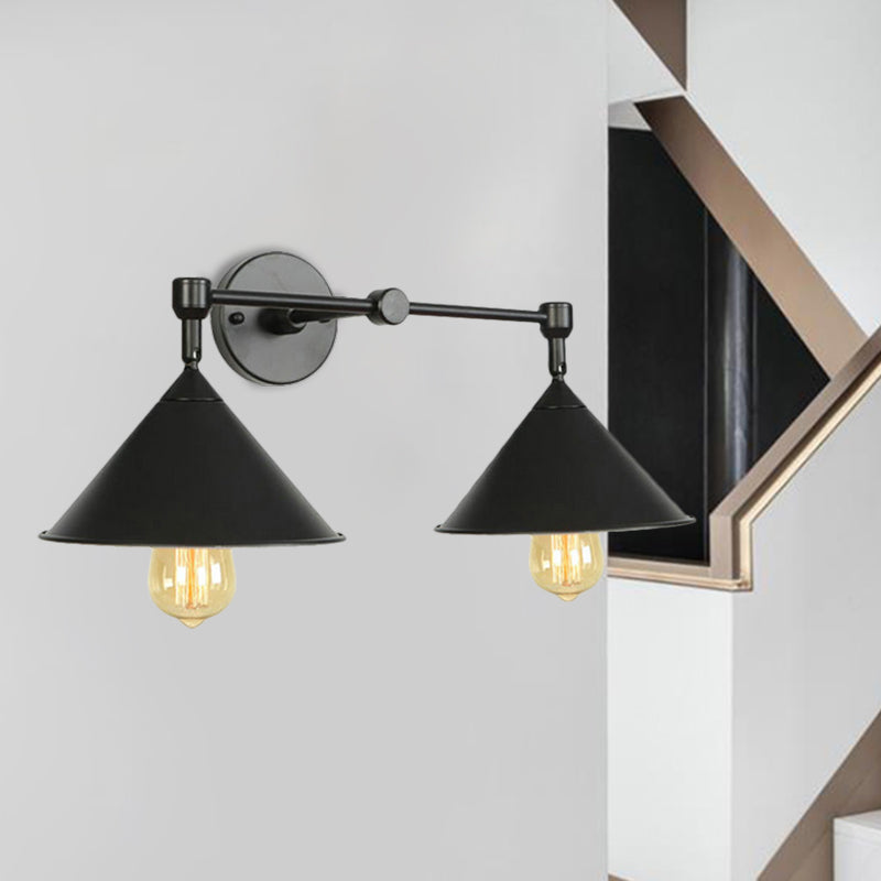 Two-light Metal Wall Sconce Cone-shaped Antique Sconce Lamp for Living Room Dining Room