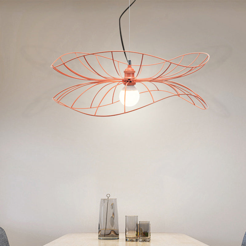 Modern Lotus Leaf Pendant Light 1 Light Iron Hanging Lamp in Pink for Dining Room Hotel