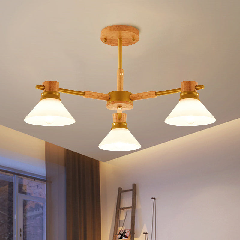 Schwarz/goldener Zweigkegel Schatten Anhänger Kronleuchter modernes Glas und Holz hängende Licht für Wohnzimmer