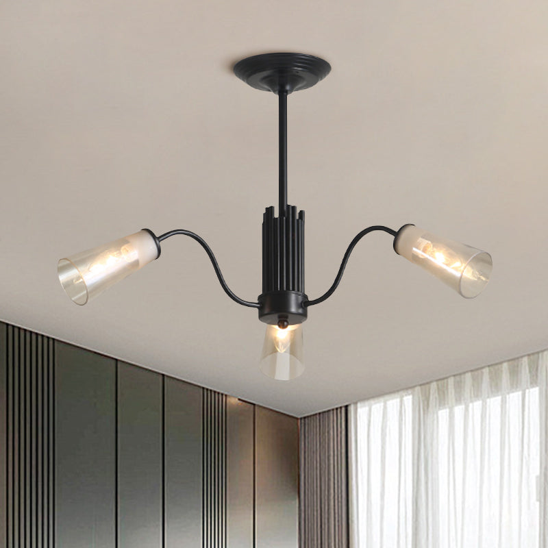 Glass Tapered Shade Hanging Pendant Light Living Room 3/6/8 Lights Modern Metal Branch Chandelier Light in Black