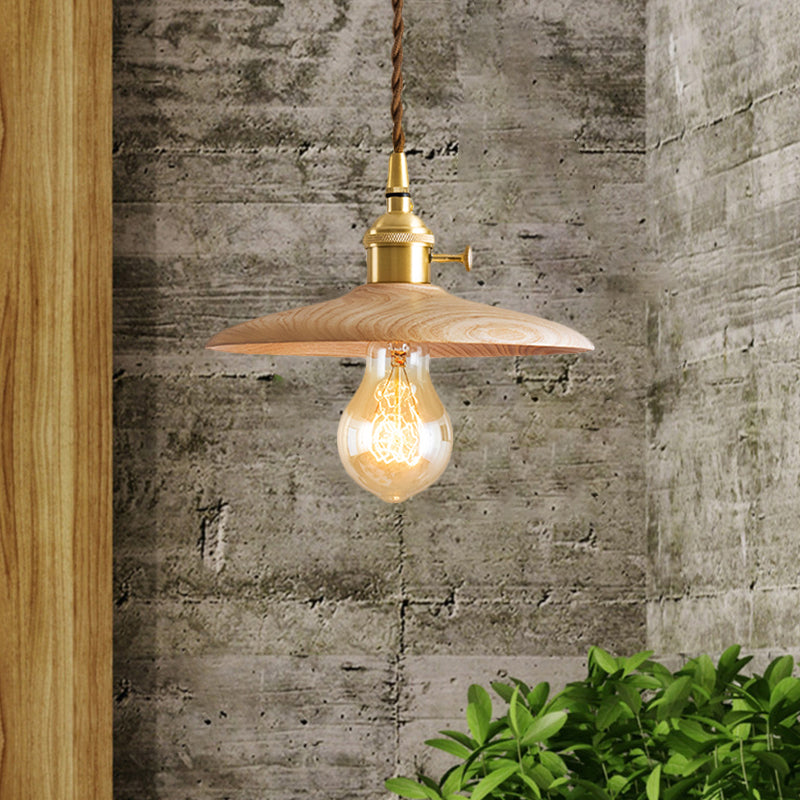 Contemporary Conical Hanging Lamp 1 Light Wood Suspension Light in Brown/Beige for Living Room