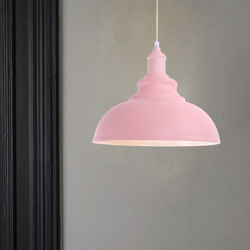 Pink/Yellow Bowl Shape Ceiling Light Fixture Macaron Style Metal 1 Bulb Bedroom Suspended Lamp