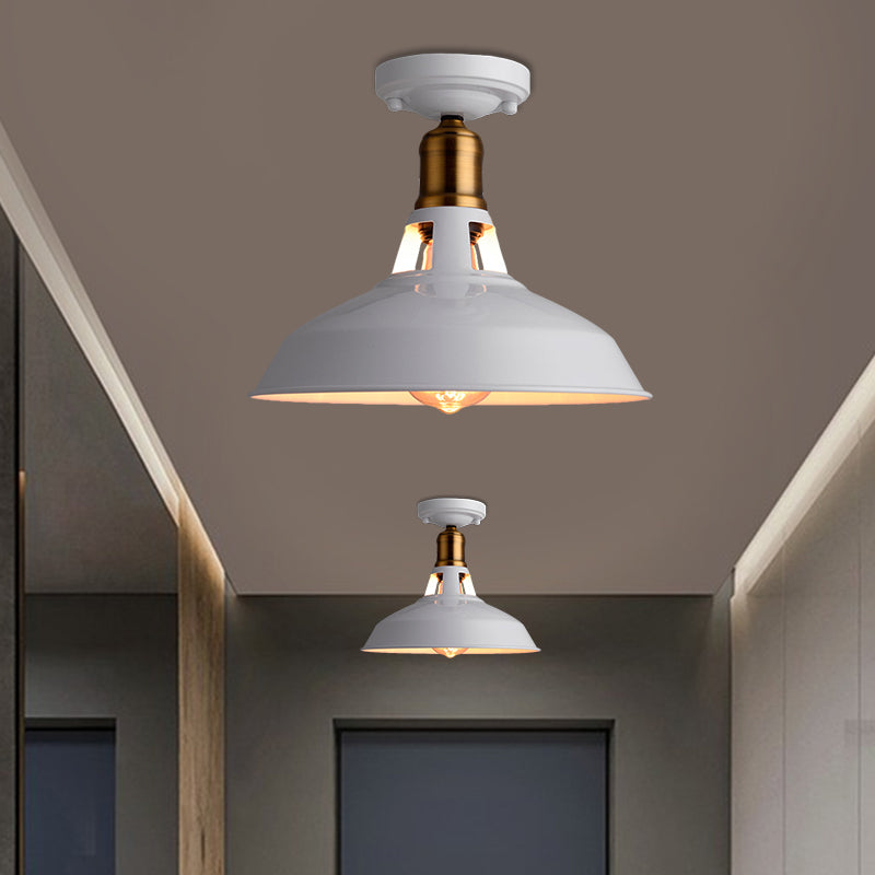 Plafonnier de grange rétro élégant, 1 lumière en métal, luminaire Semi-affleurant en noir/blanc pour Foyer