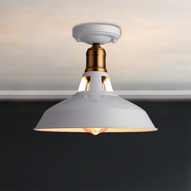Plafonnier de grange rétro élégant, 1 lumière en métal, luminaire Semi-affleurant en noir/blanc pour Foyer