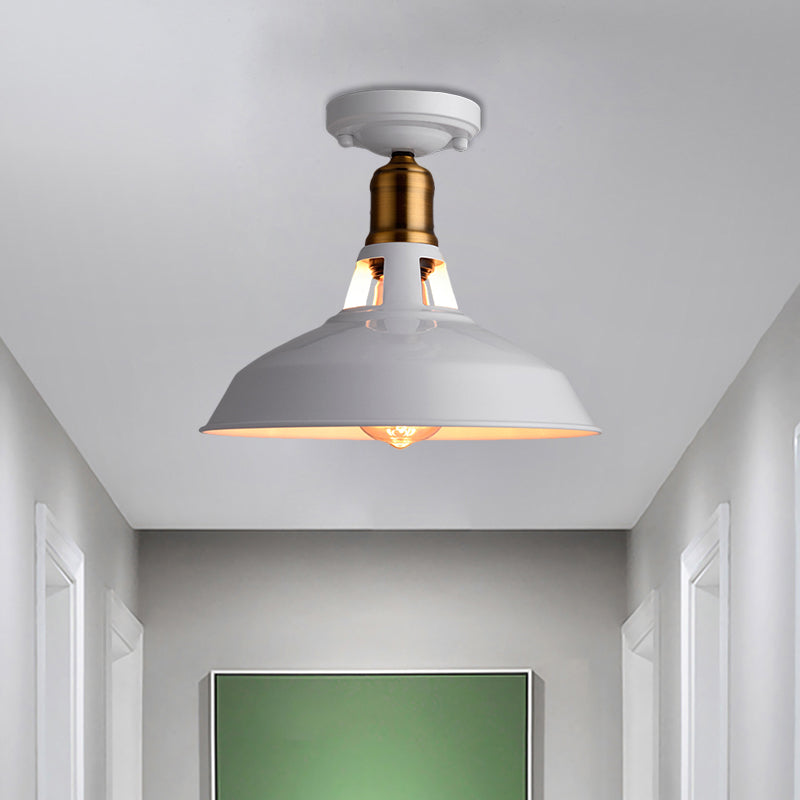 Plafonnier de grange rétro élégant, 1 lumière en métal, luminaire Semi-affleurant en noir/blanc pour Foyer