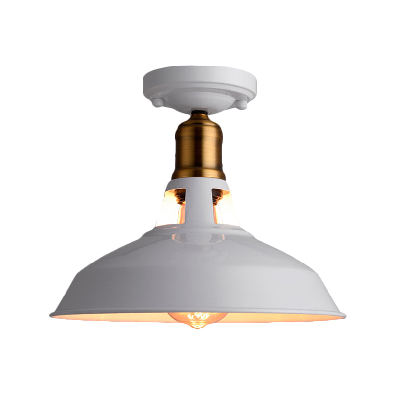 Retro Stylish Barn Ceiling Mounted Light 1 Light Metal Semi Flush Light Fixture in Black/White for Foyer