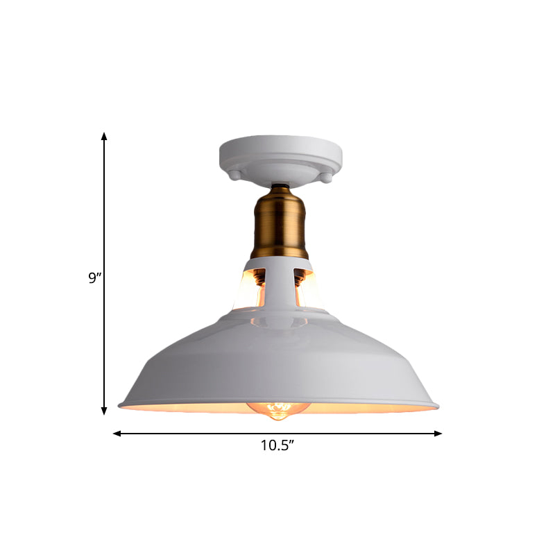 Retro Stylish Barn Ceiling Mounted Light 1 Light Metal Semi Flush Light Fixture in Black/White for Foyer