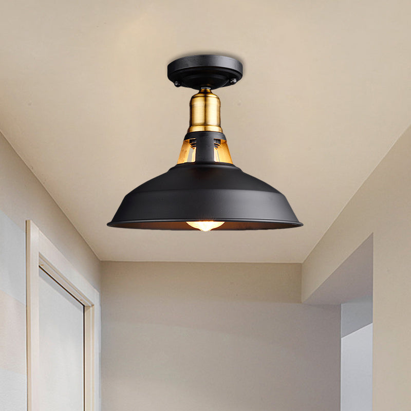Plafonnier de grange rétro élégant, 1 lumière en métal, luminaire Semi-affleurant en noir/blanc pour Foyer