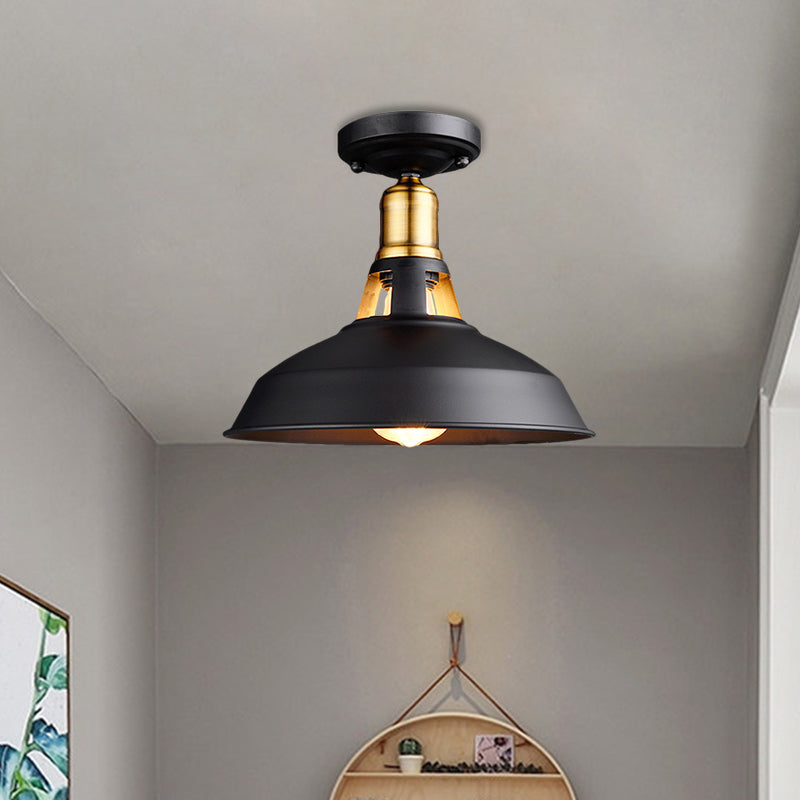 Plafonnier de grange rétro élégant, 1 lumière en métal, luminaire Semi-affleurant en noir/blanc pour Foyer