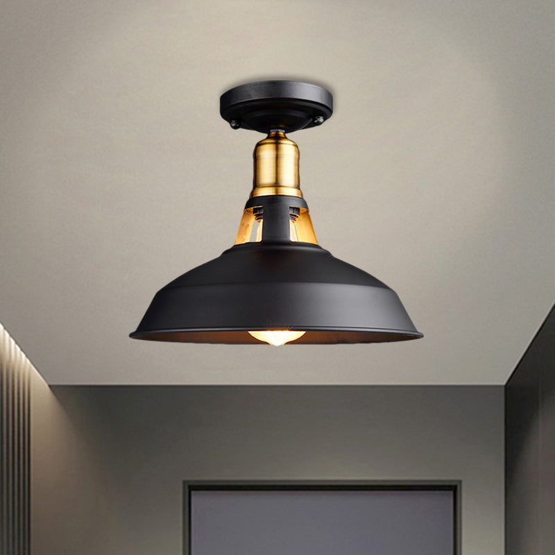 Plafonnier de grange rétro élégant, 1 lumière en métal, luminaire Semi-affleurant en noir/blanc pour Foyer