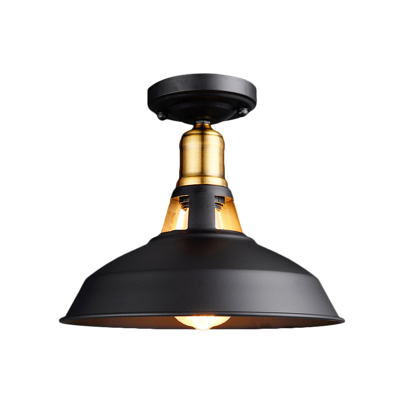 Plafonnier de grange rétro élégant, 1 lumière en métal, luminaire Semi-affleurant en noir/blanc pour Foyer