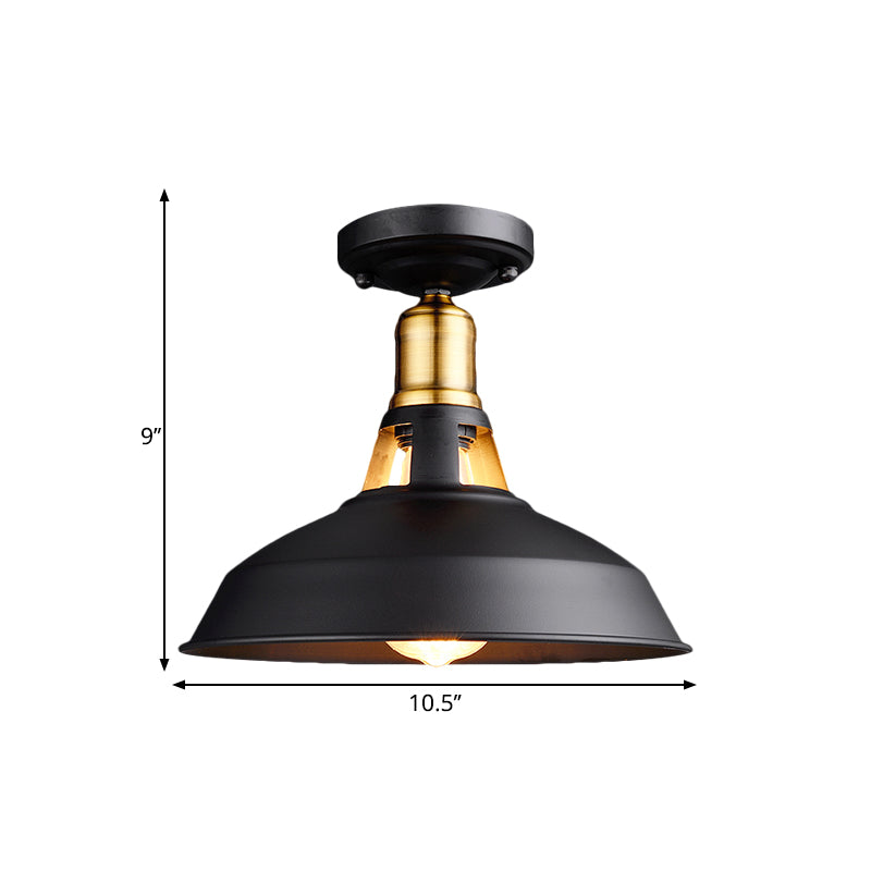 Plafonnier de grange rétro élégant, 1 lumière en métal, luminaire Semi-affleurant en noir/blanc pour Foyer