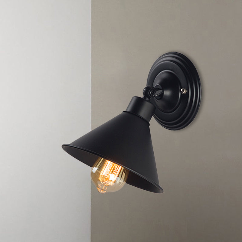 Black Finish Cone Wall Sconce Light Loft Style Metallic 1 Head Bedroom Sconce Lamp