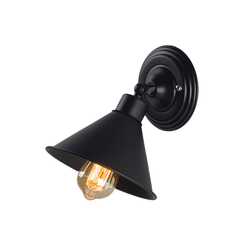 Black Finish Cone Wall Sconce Light Loft Style Metallic 1 Head Bedroom Sconce Lamp