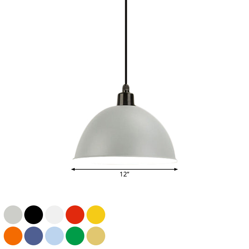 Metal Black/Gray Suspension Lamp Dome Shade 1 Bulb Industrial Style Pendant Light for Dining Room, 12"/14" W